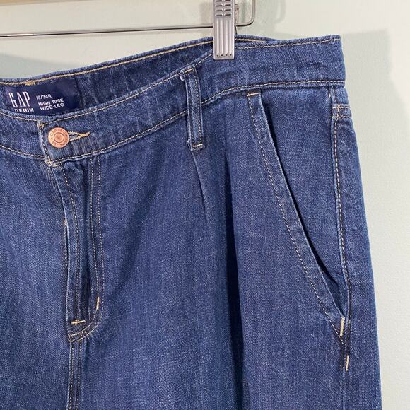 GAP Women Blue Medium Wash High Rise Wide Leg Jeans Size 18/34R - Picture 3 of 8